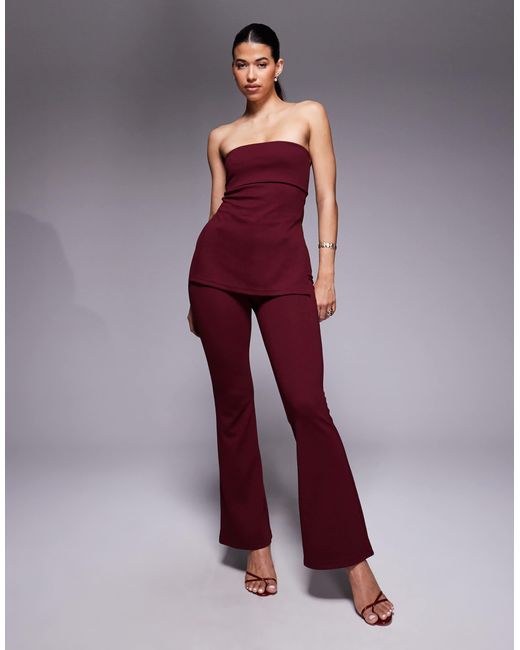 Pantalon d'ensemble ajusté puis évasé en jersey - bordeaux ASOS en coloris Red