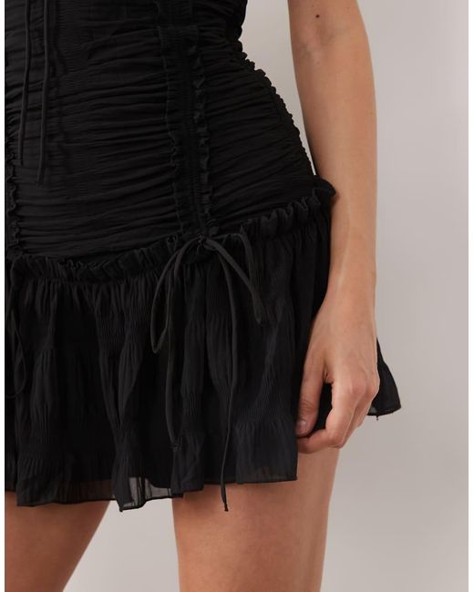 Aria Cove Blue Chiffon Trim Ruffle Drop Waist Tie Detail Mini Dress