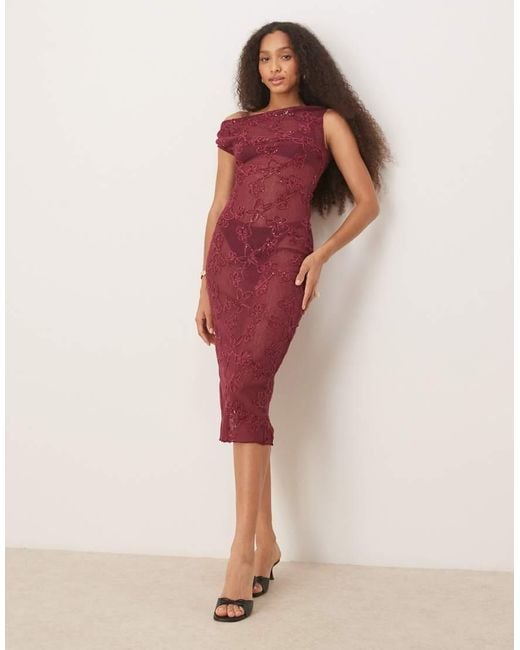 Motel Red Kaido Sequin Knit Midi Dress