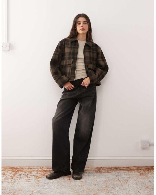 Monki Brown Short Collared Jacket With Wool