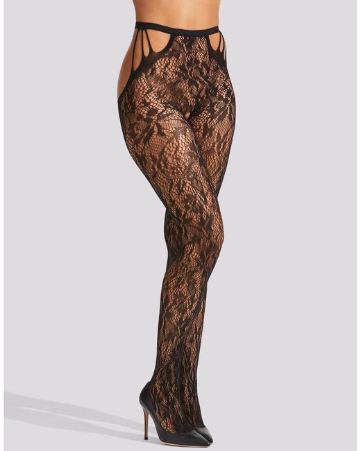 Ann Summers Brown Lace Strappy Crotchless Tights