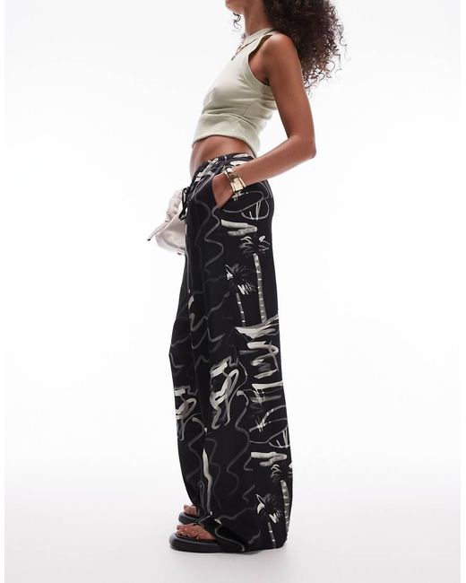 TOPSHOP White Resort Print Satin Wide Leg Trouser