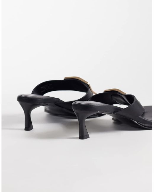 ASOS Black Horizon Trim Detail Chunky Toe Thong Kitten Heel Sandals