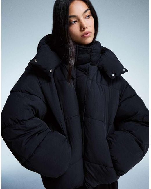 Bershka Blue Puffer Jacket With Hood