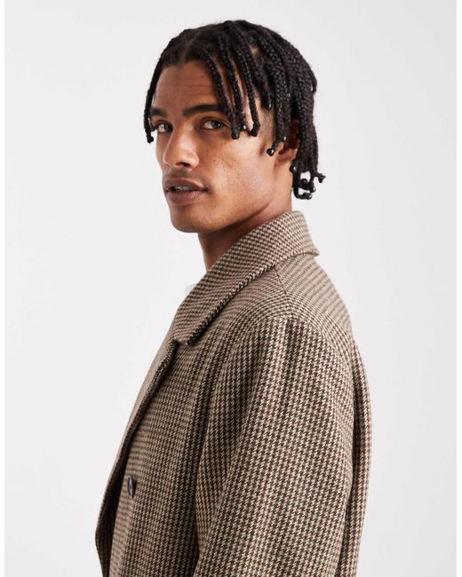 ASOS Natural Plaid Wool Look Oversized Longline Coat for men