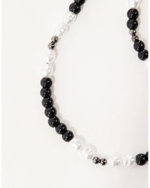 ASOS White Faux Pearl Necklace With Black Beads for men