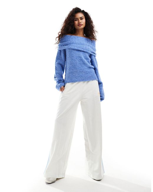 Moon River Blue Off The Shoulder Long Sleeve Sweater