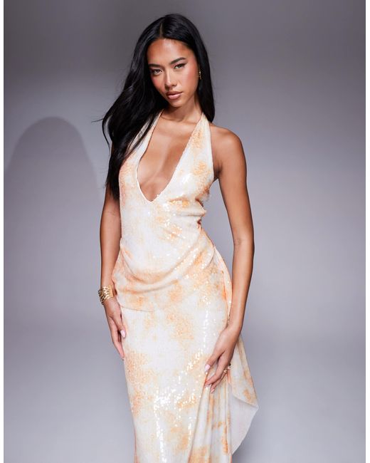Robe longue dos nu en crochet à sequins ASOS en coloris Purple