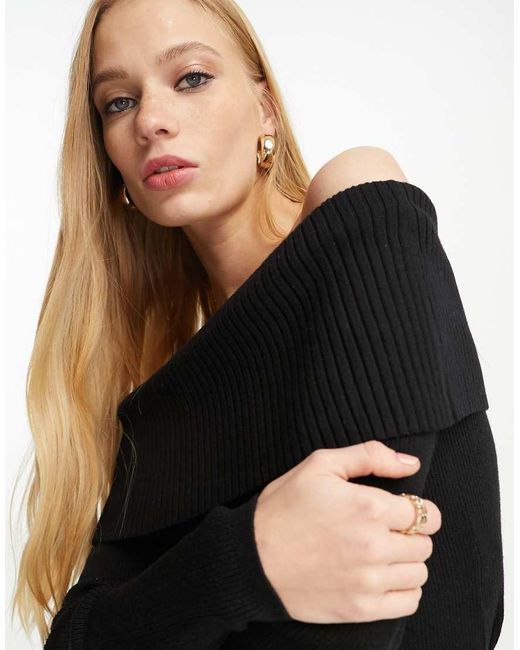 & Other Stories Black Off The Shoulder Ribbed Knitted Top