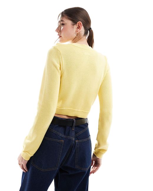 ASOS Yellow Crew Neck Cropped Cardigan With Pocket