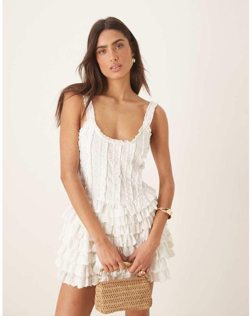 Amy Jane London Natural Genevieve Broderie Ruffle Mini Dress