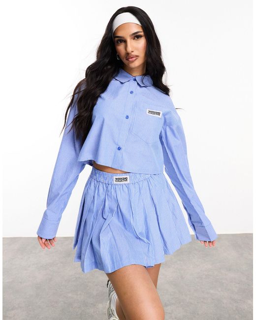 ASOS Blue Pleated Mini Skirt With Woven Label