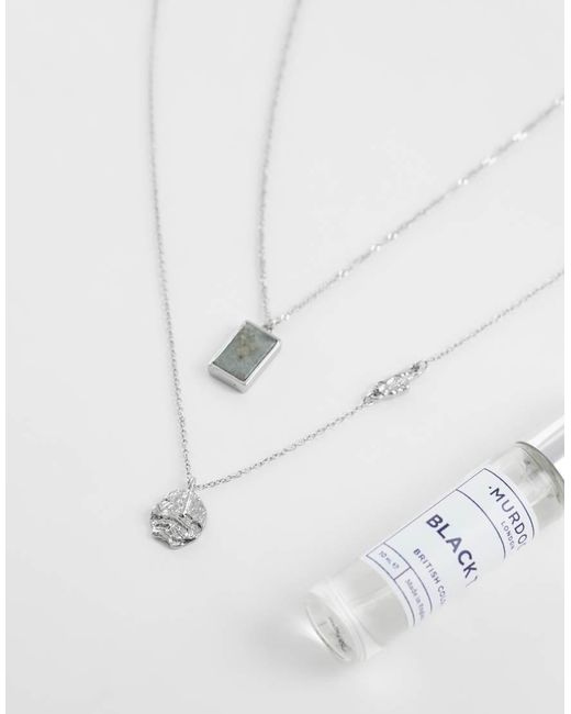 ASOS White 2 Pack Molten And Stone Pendant Necklace for men