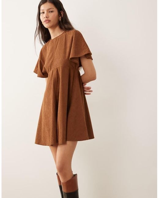 ASOS Brown Cord T-shirt Mini Dress With Stitching Detail