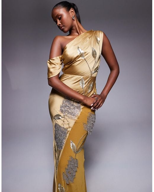 ASOS Yellow Floral Embellished Chiffon Satin Mix Maxi Dress