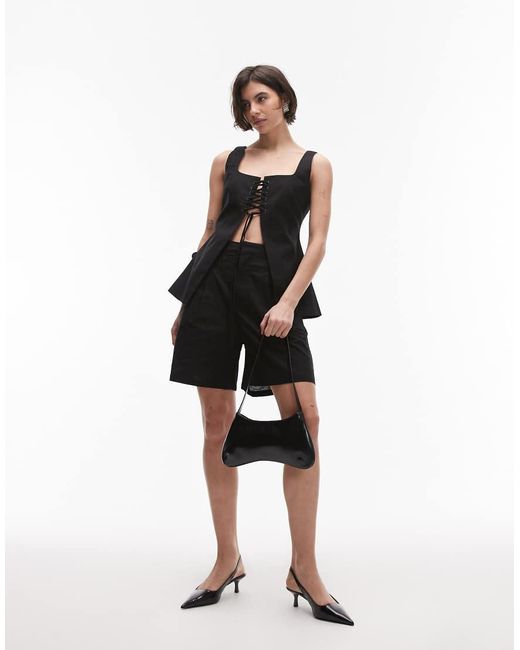 SNDY'S Black Linen Blend Longline Shorts Co-ord