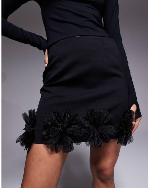 River Island Black 3d Flower Detail Mini Skirt