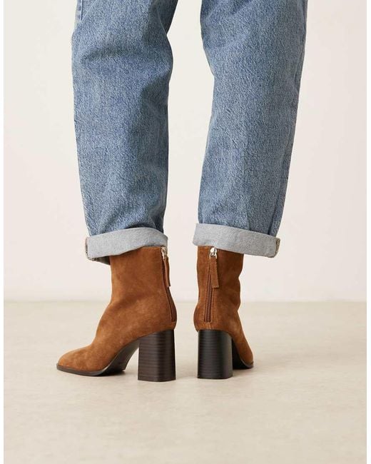 Botines De Tacón De Estilo Wéstern Con Puntera Redonda De Ante De Mango de color Blue