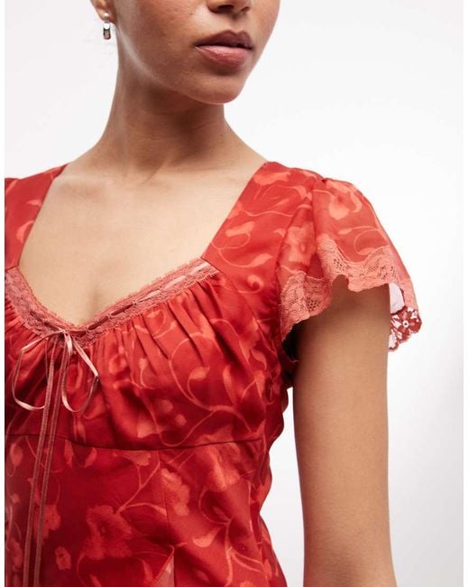 Reclaimed Vintage Red Maxi Dress With Godet Ruffles And Splits