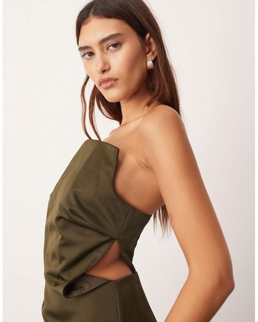 ARRANGE Natural Structured Satin Bandeau Maxi Dress