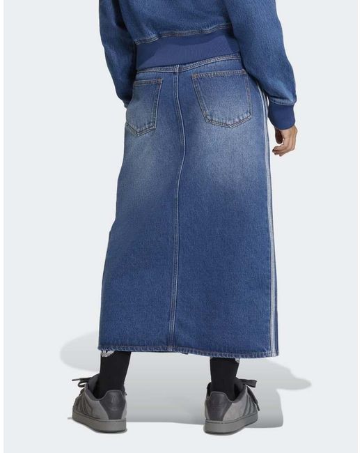 Adidas Originals Blue 3 Stripes Pencil Skirt Denim