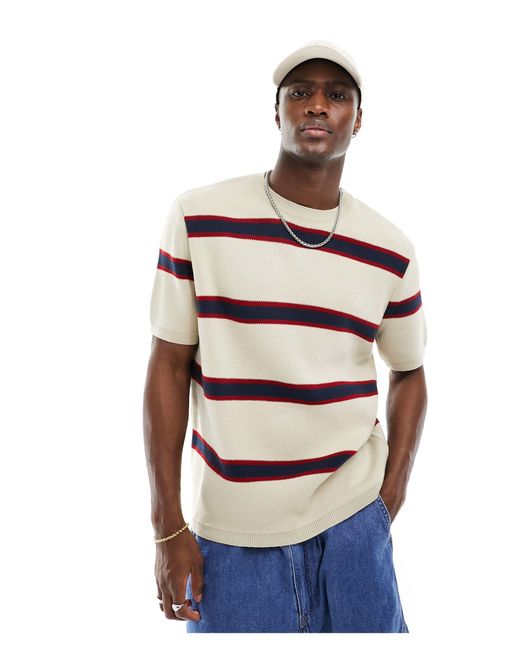 Camiseta color holgada con cuello redondo y estampado ASOS de hombre de color Natural