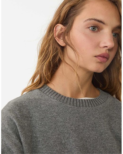 Stradivarius Gray – langärmliges, angerautes oberteil