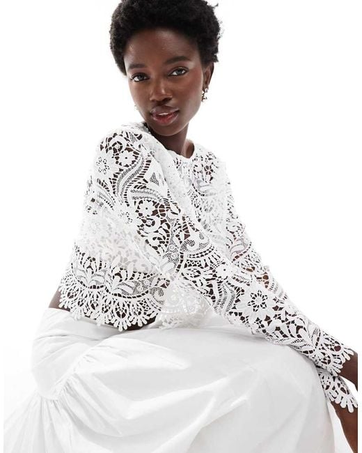 TFNC London White Bridal Scallop Lace Overlay Crop Top