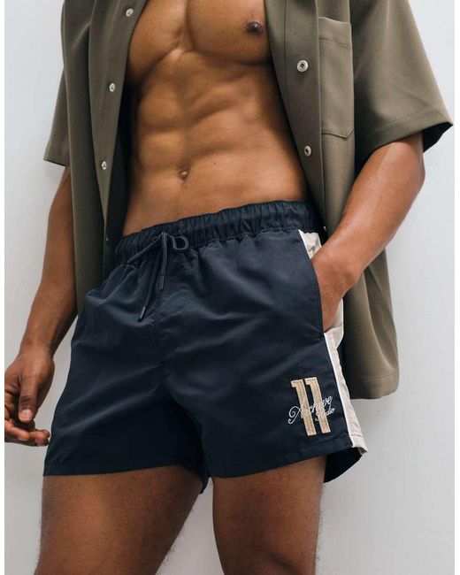 ASOS Blue Short Length Swim Shorts With Embroidery for men