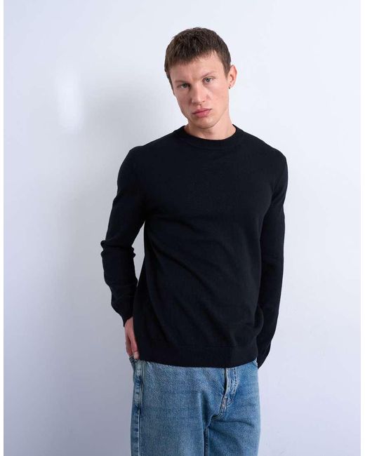 Jersey Básico Con Cuello Redondo De Punto De Topman de hombre de color Black