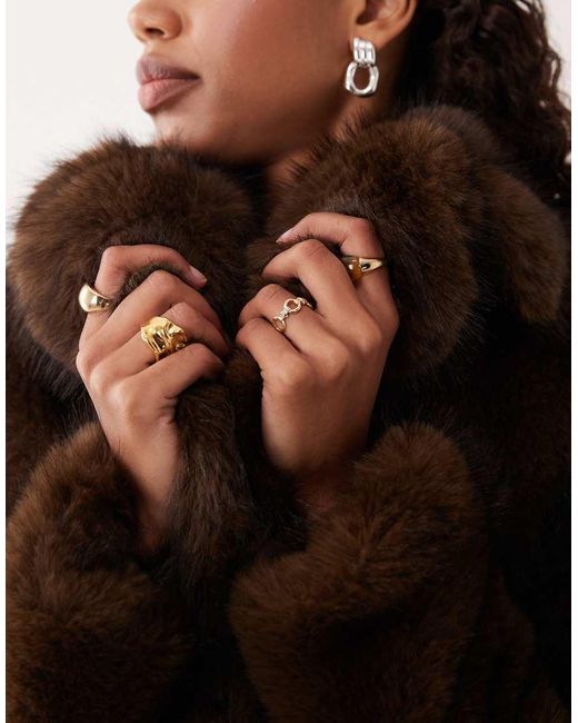 Motel Brown Pepita Faux Fur Coat