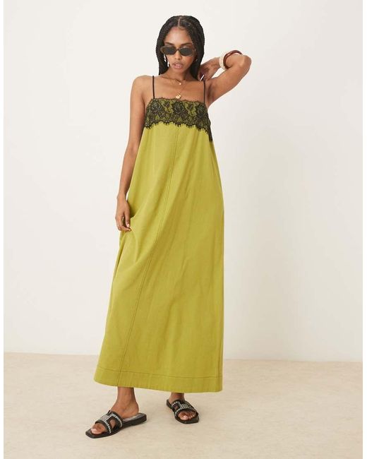 Vestito Midi Color Oliva Con Strato Sovrapposto di ASOS in Green