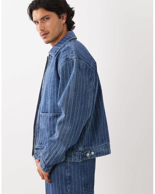 ASOS Blue Striped Denim Jacket for men
