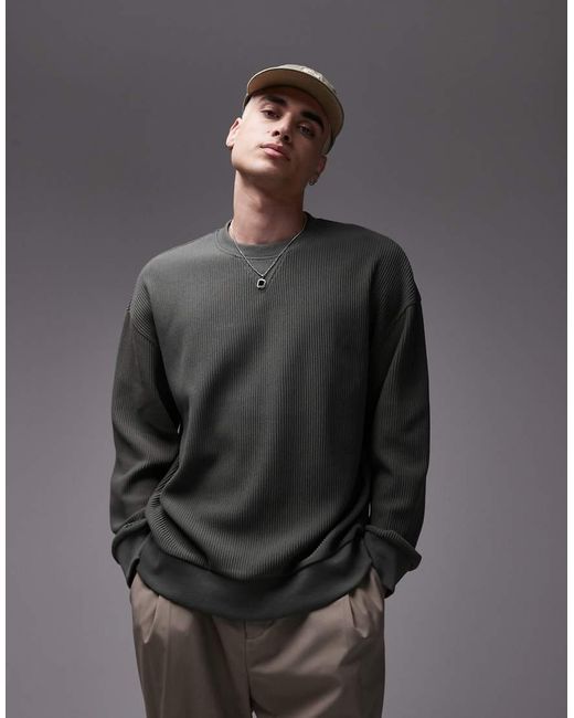 Sudadera Extragrande Con Cuello Redondo De Punto Otomán De Topman de hombre de color Gray