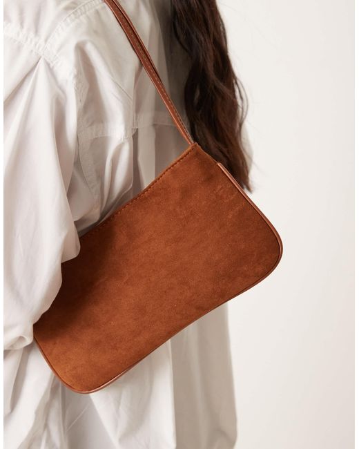 ASOS Brown Faux Suede Shoulder Bag With Skinny Straps