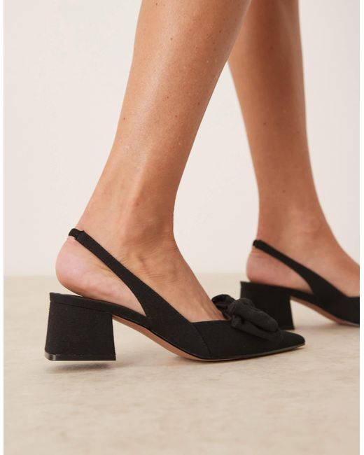 ASOS Natural Symphony Bow Slingback Mid Block Heeled Shoes