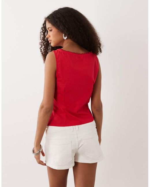 Motel Red Lasily Sleeveless Corset Poplin Top