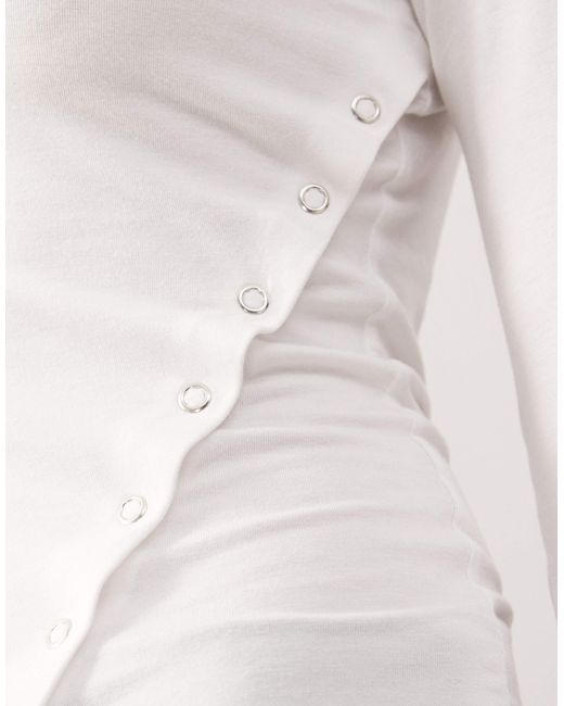 Weekday White Boat Neck Long Sleeve Top With Snaps On Split Hem Detailing