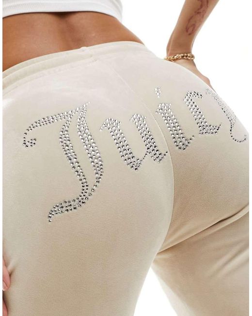 Pantalones De Chándal Con Detalle De Strass De Velour De (Parte De Un Conjunto)-Beis Neutro Juicy Couture de color White