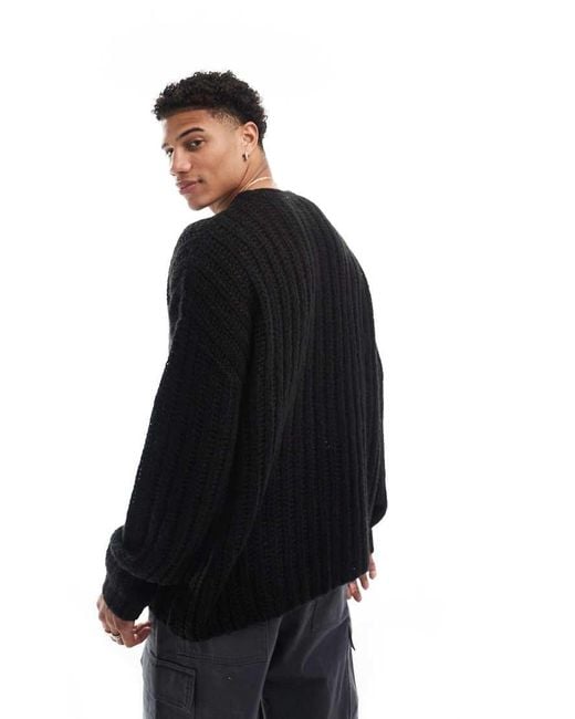 ASOS Black Oversized Open Knit Brushed Rib Jumper for men