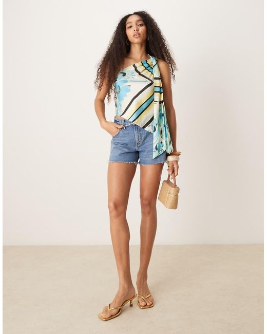 ASOS Blue One Shoulder Satin Top