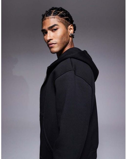 ASOS Blue Heavyweight Relaxed Boxy Zip Through Hoodie for men