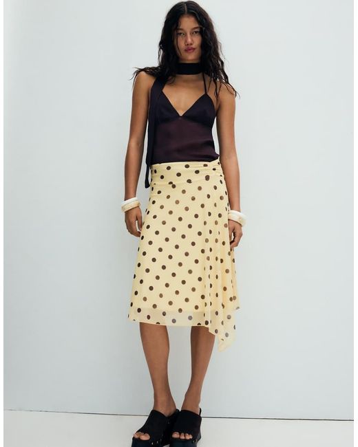 Bershka Metallic Asymmetric Polka Dot Midi Skirt