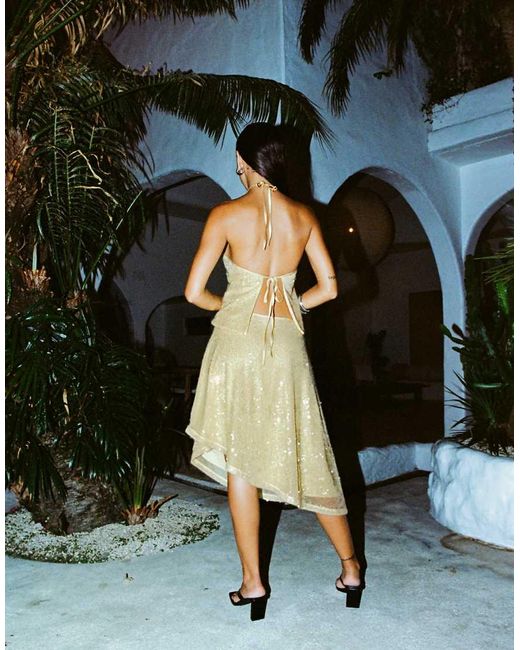 Princess Polly Yellow Sun Salutations Sequin Asymmetric Hem Midi Skirt Co-ord