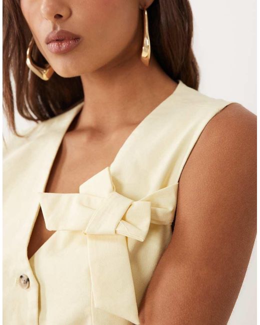 Vila Natural Linen Touch Bow Detail Tailored Waistcoat Co-ord