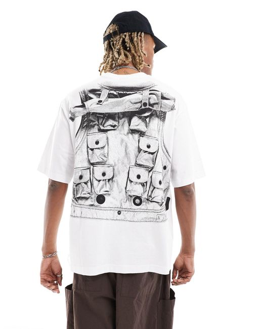 T-shirt oversize bianca con stampa di gilet sul petto di G-Star RAW in White da Uomo