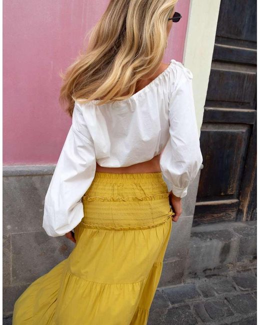 Daisy Street White X Emma Jean Off Shoulder Cotton Poplin Crop Top