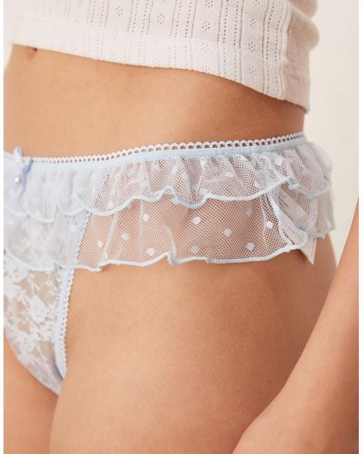 ASOS Brown Asos Design 2 Pack Lace High Leg Thong With Frill And Charm