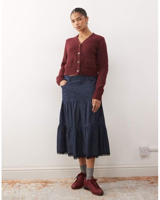 Monki Red Cardigan With Front Pockets