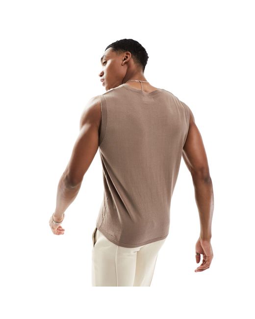 ASOS Brown Lightweight Knitted Cotton Singlet for men